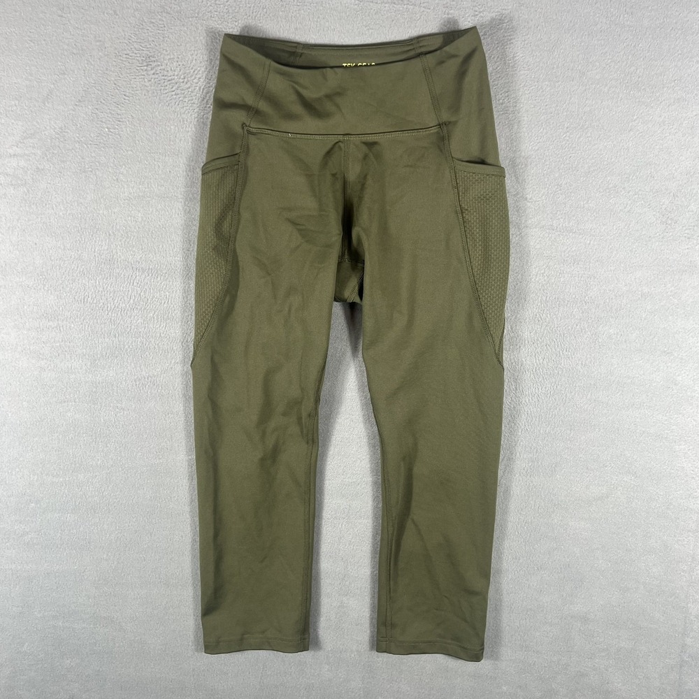 TEK GEAR Women's Size S Workout Gear Capri Leggings Olive Green Side Pockets
